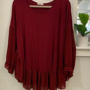 Balloon sleeve ruffle top